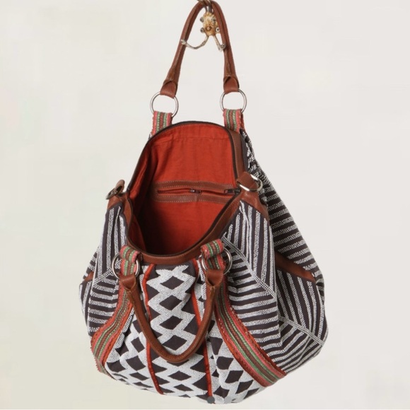 Anthropologie Lucky Penny Beaded Boho Geometry Bag Purse Tote - Picture 3 of 12